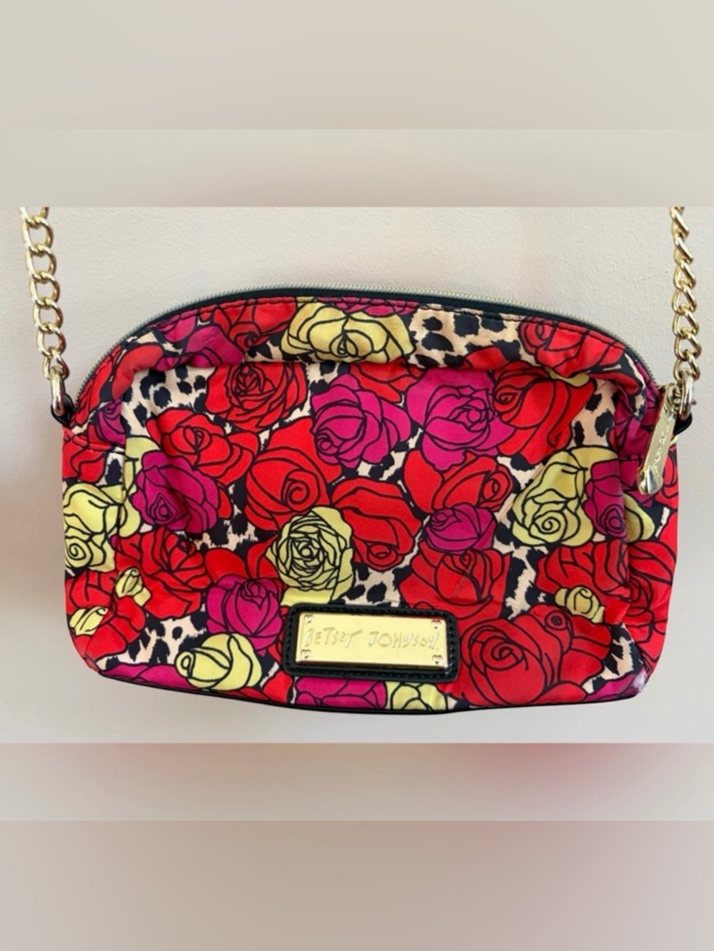 Betsey Johnson Floral Rose Cheetah Print Y2K Style Crossbody Bag Shoulder Purse